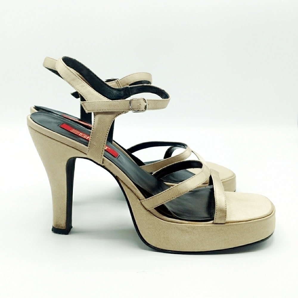 Vintage Y2K Champagne Satin Platform Square Toe Sandals Event Wedding